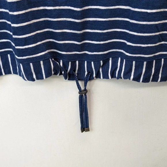 J Jill Linen Blend Blue White Striped 3/4 Sleeve Drawstring Hem Top Size Small - Picture 5 of 8